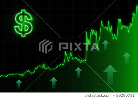 Russian ruble green rise arrow of economy. Vector illustration. Russian ruble green rise arrow of economy. Vector illustration. 89290781