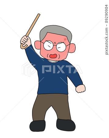 An angry old man swinging a cane An angry old man swinging a cane 89290984