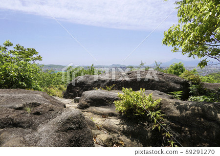 Omuta city from Meotoiwa of Mt. Amagi with blue sky and white clouds Omuta city from Meotoiwa of Mt. Amagi with blue sky and white clouds 89291270