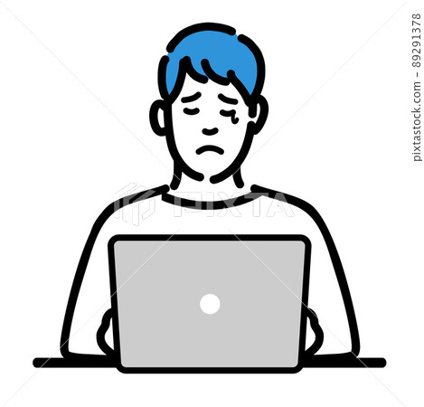 一個年輕人在筆記本電腦前悲傷地哭泣 89291378