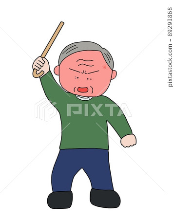 An angry old man swinging a cane An angry old man swinging a cane 89291868