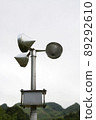 Anemometer pole on cloudy sky and mountain background 89292610