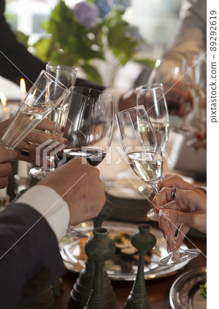 Hands of people toasting in party Hands of people toasting in party 89292619