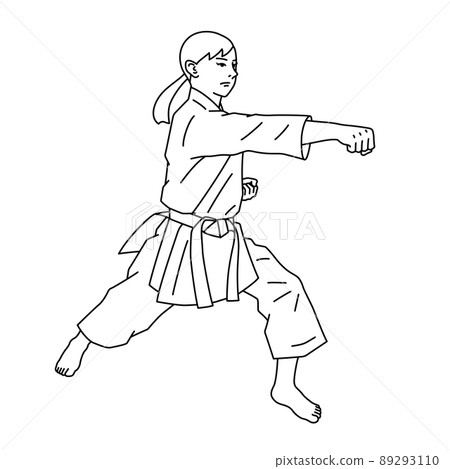 Illustration of a woman doing karate (shape) (white background, vector, line drawing, clipping) 89293110