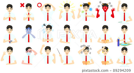 男學生夏裝Y襯衫領帶紅色短袖（套裝） 89294209