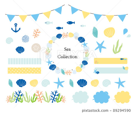 Illustration material set of sea motif 89294590
