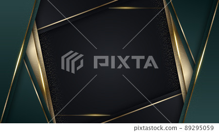 3D modern luxury template design green and golden stripes with gold glitter line light sparking on black background 3D modern luxury template design green and golden stripes with gold glitter line light sparking on black background 89295059