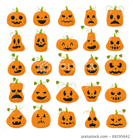 Set of 25 pcs realistic pumpkins for the holiday halloween - Vector 89295642