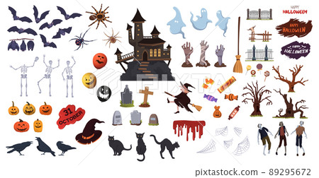 Big colored set with elements for the holiday Halloween - Vector 89295672