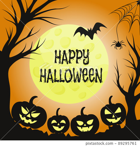 Realistic holiday pumpkins on halloween moon background - Vector 89295761