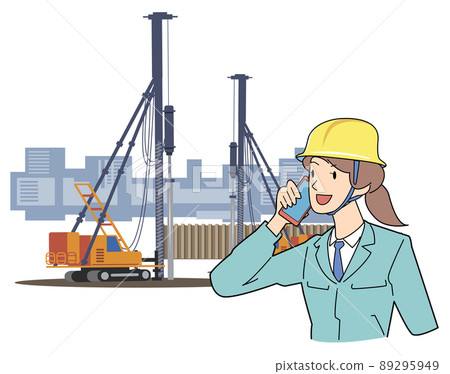 使用智能手機遠程控制打樁機的女工 89295949