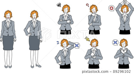 Illustration of a woman in a suit in various poses Illustration of a woman in a suit in various poses 89296102