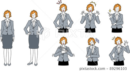 Illustration of a woman in a suit in various poses Illustration of a woman in a suit in various poses 89296103