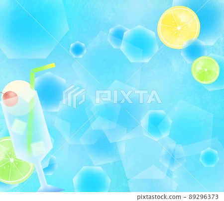Summer cool fashionable light blue background material illustration of cream soda with vanilla ice cream and cherries, lime and lemon Summer cool fashionable light blue background material illustration of cream soda with vanilla ice cream and cherries, lime and lemon 89296373