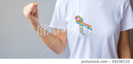 LGBTQ Rainbow ribbon for Support Lesbian, Gay, Bisexual, Transgender and Queer community and Pride month concept 89296520