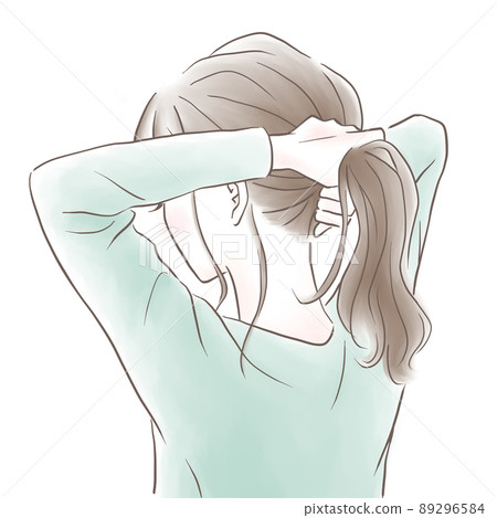 一個女人在後面綁頭髮的插圖素材 89296584