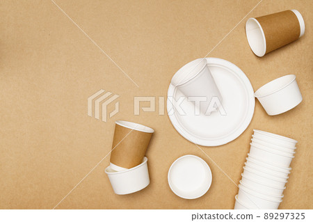 Eco friendly concept, Food container consist of plate and paper cup made from natural fiber Eco friendly concept, Food container consist of plate and paper cup made from natural fiber 89297325