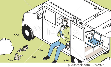 一個用汽車在大自然中工作的人 89297500