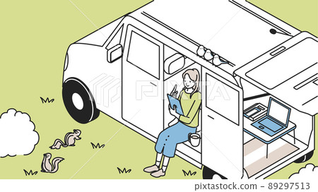 一個用汽車在大自然中工作的女人 一個用汽車在大自然中工作的女人 89297513