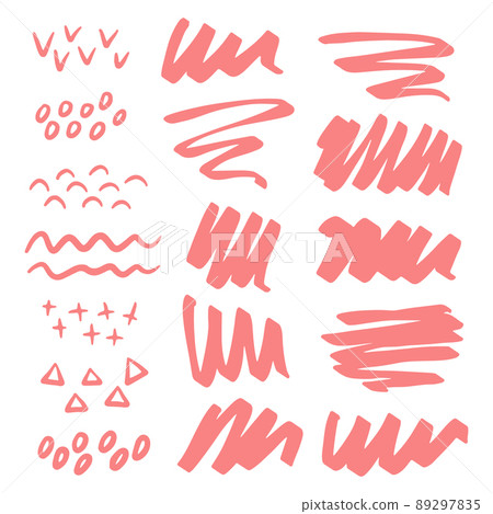 Set of abstract brushstrokes, lines, spots and textures in pink colors 89297835