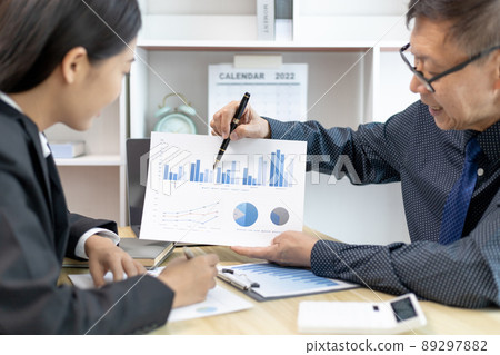 Brainstorm team, Marketers and financial accountants are discussing and analyzing charts to plan a company's growth and development strategy, Team meetings or business consulting, Business profit. 89297882