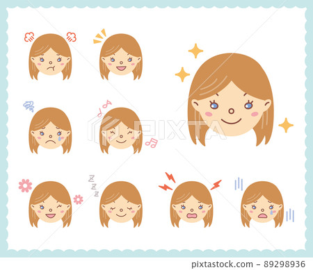 女性情緒的情緒面部圖標集 64 89298936