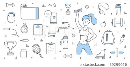Fitness, healthy lifestyle sport doodle background 89299056