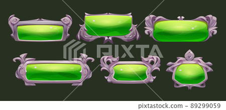 Game ui frames, green with silver medieval boards 89299059
