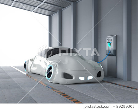 Driverless car or autonomous car plug in with ev charging station 89299305