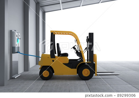 Forklift truck charges with electric recharging station 89299306