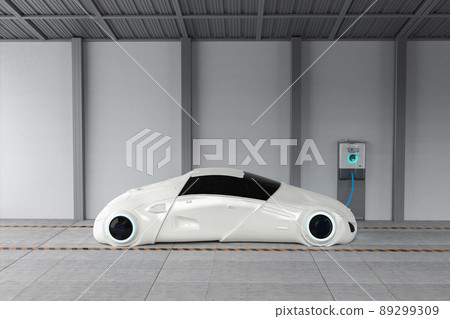 Driverless car or autonomous car plug in with ev charging station 89299309