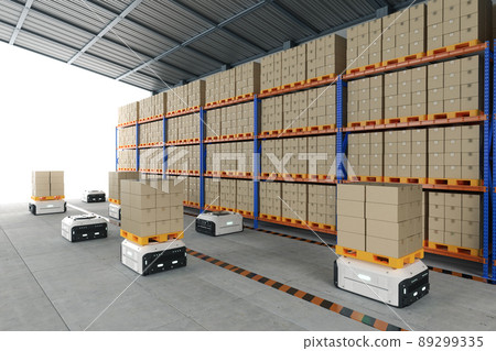 Automation warehouse management with robot carry cardboard box 89299335