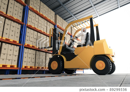 Automation warehouse with robot driving forklift 89299336