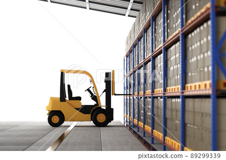 Forklift in warehouse Forklift in warehouse 89299339