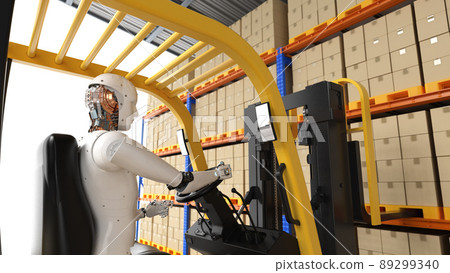 Automation warehouse with robot driving forklift Automation warehouse with robot driving forklift 89299340