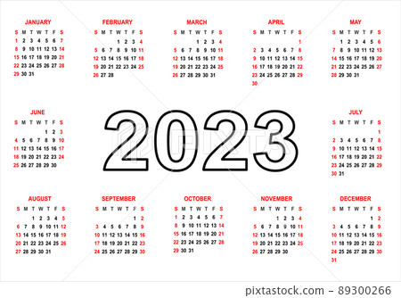 Calendar 2023. Week starts on Sunday. Basic grid 89300266
