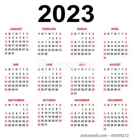 Calendar 2023. Week starts on Sunday. Basic grid 89300272