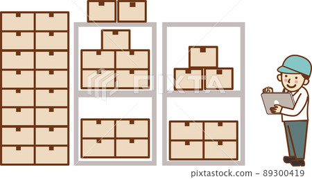 一名男工在倉庫裡拿著平板電腦。 一名男工在倉庫裡拿著平板電腦。 89300419