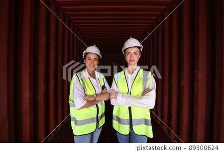 Foreman control Industrial Container Cargo freight ship at industry. Transportation and logistic. Foreman control Industrial Container Cargo freight ship at industry. Transportation and logistic. 89300624