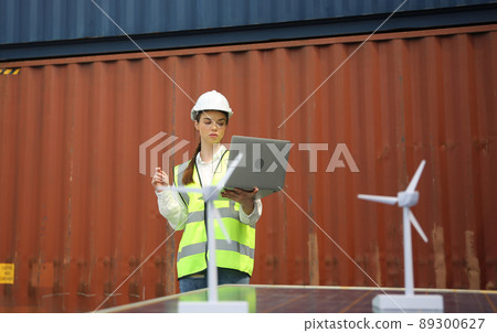 Foreman control Industrial Container Cargo freight ship at industry. Transportation and logistic. Foreman control Industrial Container Cargo freight ship at industry. Transportation and logistic. 89300627