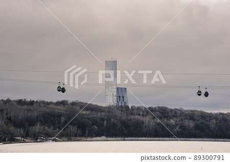 view of the cable car across the Moskva river on the Vorobyovy Gory in Moscow view of the cable car across the Moskva river on the Vorobyovy Gory in Moscow 89300791