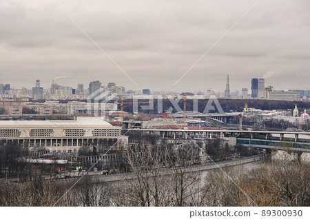 view of the Luzhniki bridge across the Moscow river in Moscow 89300930