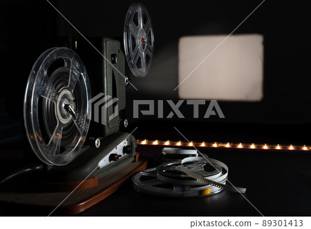 Vintage film projector with blank frame. Vintage film projector with blank frame. 89301413