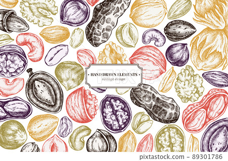 Design with pastel colored cashew, peanut, pistachio, etc. 89301786