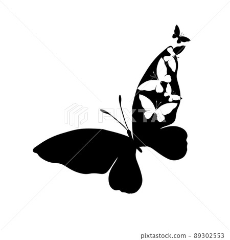 Monochrome butterflies abstraction. Butterfly silhouette for logo or tattoo. Vector illustration 89302553