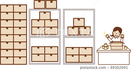 A female worker working in a warehouse. A female worker working in a warehouse. 89302691