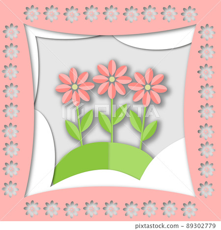 Banner, greeting card for birthday, wedding or Mother's Day with flowers. Cut paper effect. 89302779