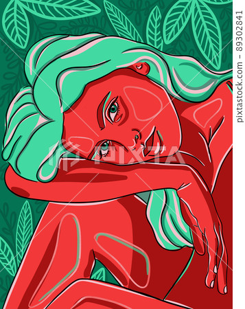Abstract Modern Woman Portrait. Women empowerment. Minimalist Female simple contemporary art. Vivid colors, Floral Hand Drawn Femile poster card, logo, template 89302841
