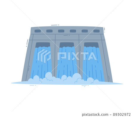 Dam Reservoir Water Dripping Down in Lake Vector Illustration Dam Reservoir Water Dripping Down in Lake Vector Illustration 89302972