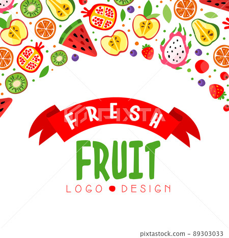 Juicy Fruit Design with Ripe Bright and Sweet Garden Food Vector Template Juicy Fruit Design with Ripe Bright and Sweet Garden Food Vector Template 89303033